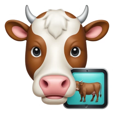 Emoji-style icon of a cow and buffalo with a scan frame or AI detection overlay, representing breed identification. Clean, friendly, rounded design, easy to recognize at small sizes, teal and white accents, no text, transparent background. sticker