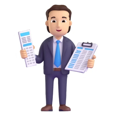 male accountant with spreadsheet and accounting tools sticker