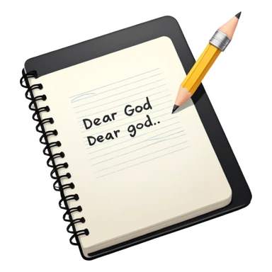 Open notebook with "Dear God" written at top of page and pencil beside it sticker