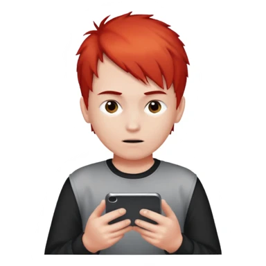 One boy with half gary and half red hair with no eyes playing a video game in mobile  sticker