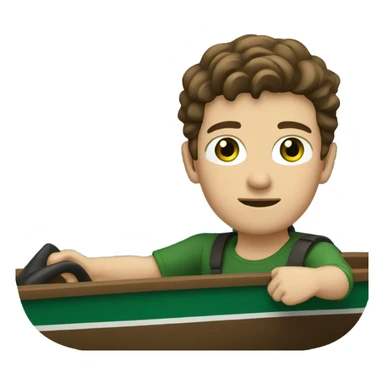 Young man with brown hair dark green eyes driving a boat sticker