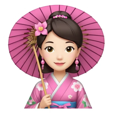 Japanese Princess with paper umbrella, pink kimono sticker