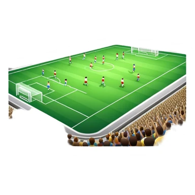 An icon featuring a large stadium with a football match in progress, players in action on the field, and a cheering crowd in the stands. Bright floodlights illuminate the pitch, creating an intense atmosphere of competition. The transparent background highlights the thrill of live sports events. sticker