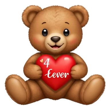 smiling teddy bear holding a heart with the word 4-ever on it sticker