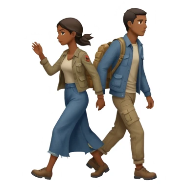 
Iranians fleeing war, full length, in profile, man and woman sticker