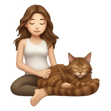 Brown-haired girl sleeping with her brown maine coon cat  sticker