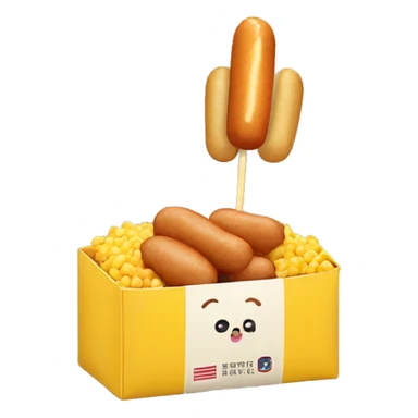 Korean corn dog with mini potatos on it and it’s in a cute little yellow box sticker