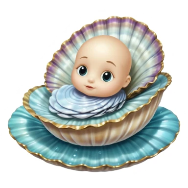 charming baby oyster from Alice in Wonderland, resting on a shimmering shell bed sticker