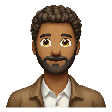 Un jeune homme avec un visage assez fin, yeux marron, peau beige, fine barbe et coiffure en dégradé avec cheuveux en haut légèrement sur le côté  sticker