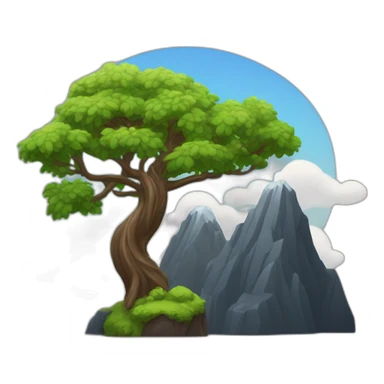 montagne noir avec un peu d'arbre avec un arc-en-ciel sticker