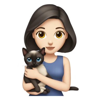 A white girl with dark hair is holding a Siamese cat sticker