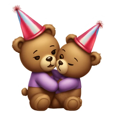 teddy bear kissing another teddy bear wearing party hats sticker