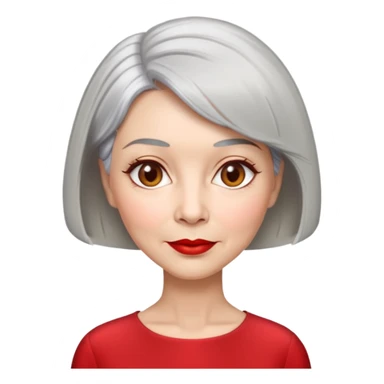 Elegant senior woman with silver-gray bob haircut, light skin, almond-shaped hazel eyes, red lipstick, wearing a red blouse, sophisticated expression sticker