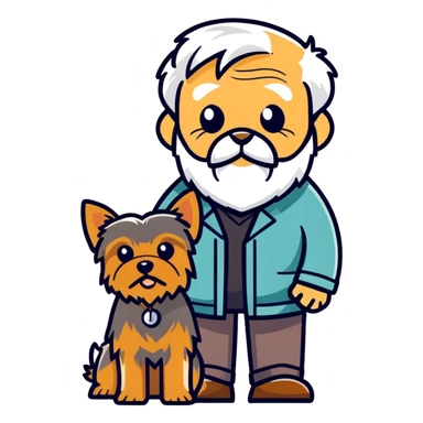 Yorkshire terrier with old man sticker