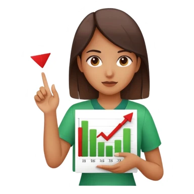 Girl holding chart with rising green graph line in right hand and holding another chart with falling red graph line in left hand sticker