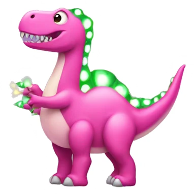 A pink dinosaur with Christmas lights sticker