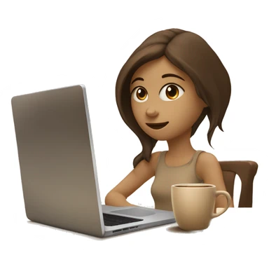 Half face of a girl at the laptop. A a cup of coffee on the left side of the table. Books on the right side. in beige tones sticker