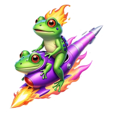 frog riding purple rocket with fire sticker