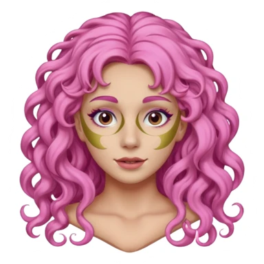 pink haired very long curly haired woman with full full face clay mask sticker