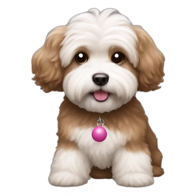 brown coloured dog bichon havanese  with the ball sticker