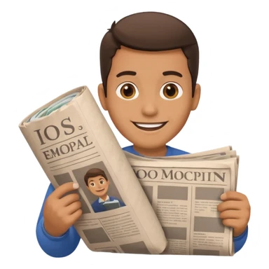 man holding rolled newspaper sticker