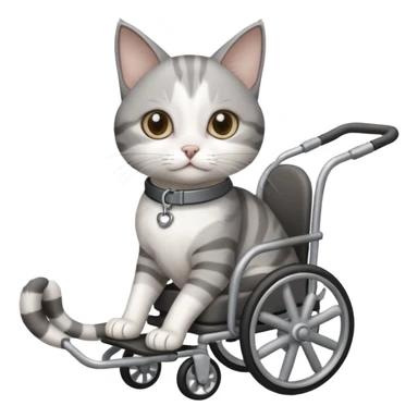 disabled grey and white small cat using cat wheelchair sticker