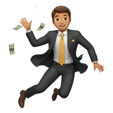 man in a suit falling with moneys sticker