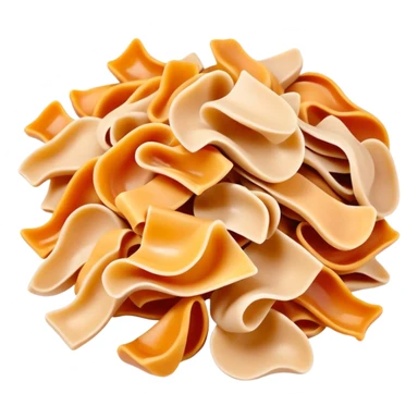 pile of thin, irregular hand-shaved soap flakes, curled and twisted, pale beige or amber tones, waxy matte surface, no container, soft lighting, subtle shadows, emoji scale sticker