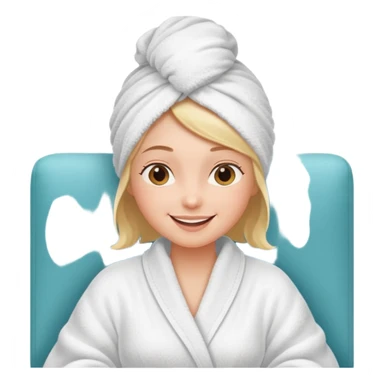 spa A contented and relaxed girl with a towel on her head in a white robe lies on a couch. The icon displays the couch and the girl in full three-quarter view. sticker