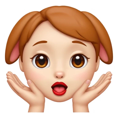 emoji with big anime like eyes like puppy eyes, puckered lips, red cheeks, Little excited clasp with their hands up by their cheeks sticker