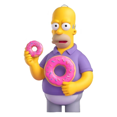 Homer Simpson 3D style holding a pink donut big eyes cartoonish proportions sticker