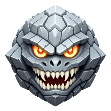 Create a hybrid predator that combines the territorial stone guardian's impenetrable defense with the metallic serpent's deadly speed and venomous bite, resulting in a segmented rock-steel creature that can both form a protective shell and uncoil into a swift, striking form with glowing eyes and crystalline fangs. sticker