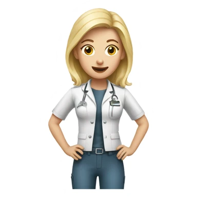 Female blonde vet with pig sticker