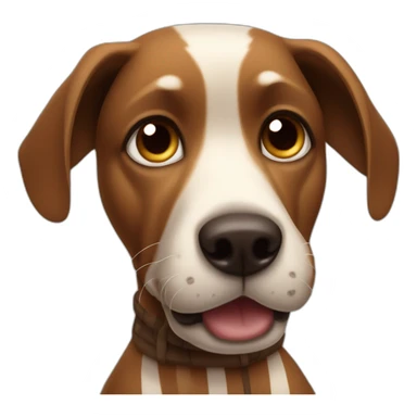 Dog with alert ears, black and brown striped coat, and a notable snaggletooth protruding from the left side of its mouth. sticker