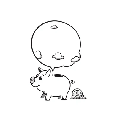 hand-drawn piggy bank with coins sticker
