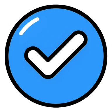 Glossy blue tick inside a circle, Instagram style, digital icon look sticker