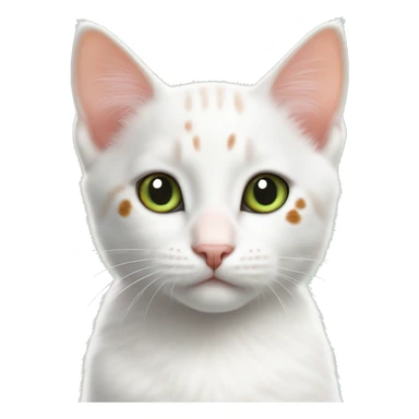 One White kitten with orange and black spots  Green eyes, pink nose  Black spot on left eye  Orange spot on right eye  On all four paws sticker