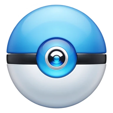 blue pokeball emoji, top half is a more saturated blue, bottom half is white, black stripe, with a white sheen, with a pearlescent finish, with a gemstone effect sticker