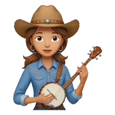 banjo-playing woman cowboy sticker