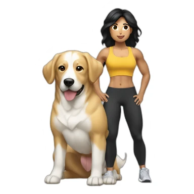 crossfit woman with black hair, white and doing lowering. And a golden dog at her side sticker