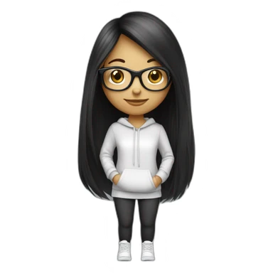 une fille avec de long cheveux noir lisse, la peau blanche ,et avec des lunette (en forme de carrer un peu déformé) assez grosse comparer a ça tête , portant un pull noir sticker