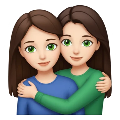 A brunette sister with green eyes and a brunette sister with green eyes in different clothes together hugging sticker