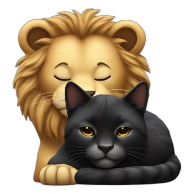 Big Lion and black cat closed eyes sleeping sticker