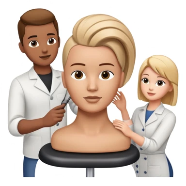 hairstylist teaching students using mannequin head sticker