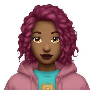 Deep pink maroon burgundy cyan dark hoodie fox coyote dyed hair and gold piercings nose piercing ear piercings sticker