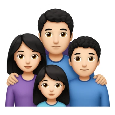 Hispanic family of five all close together: mom with long straight hair, dad with short curly hair, two boys with matching short hair, and a girl with long straight hair sticker
