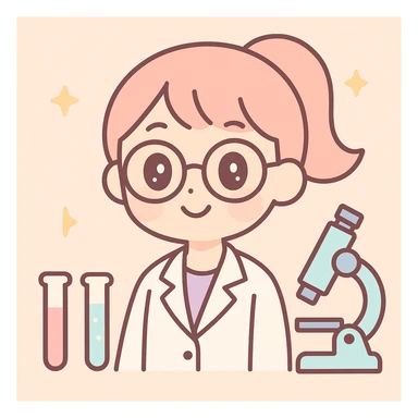 a beautiful girl scientist with glasses and a ponytail surrounded by science equipment vibrant anime style sticker