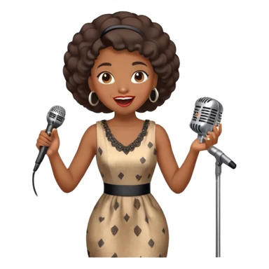 Black jazz singer girl, vintage dress, microphone, joyful expression sticker
