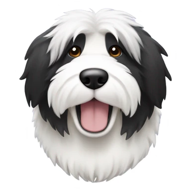 Old English sheepdog with a half and half face like a black (right side) and white (left side) cookie sticker