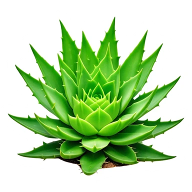 Cinematic Realistic Aloe Vera Emoji, Plump and succulent, with thick, fleshy leaves arranged in a star-like rosette. The vibrant green leaves have a slightly spiky texture, exuding a sense of resilience and healing. Soft glowing outline, capturing the essence of natural wellness and desert vitality in a flourishing aloe vera plant! sticker